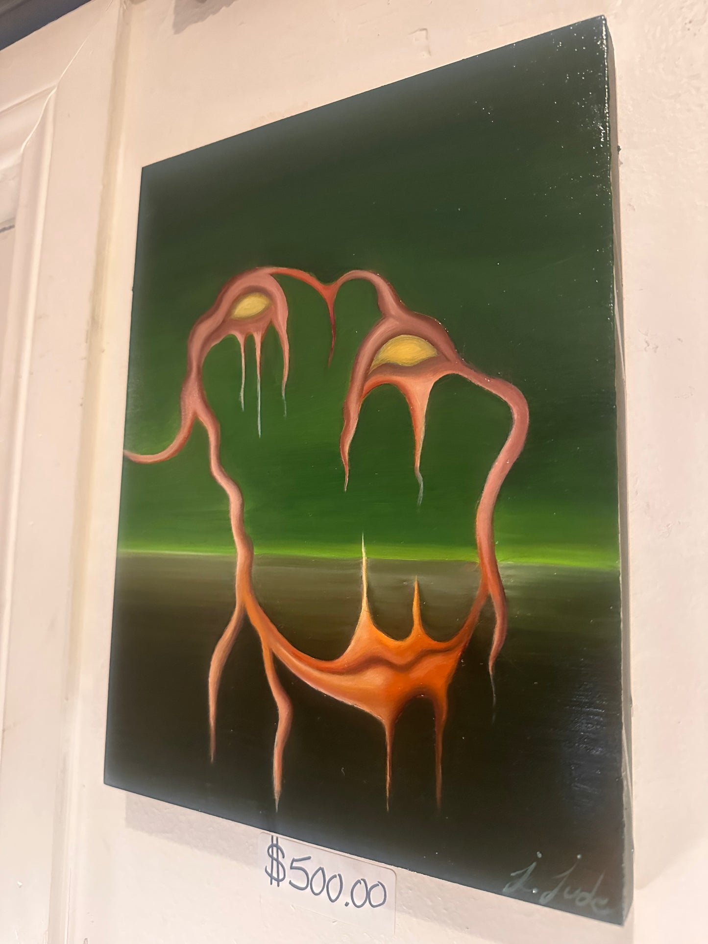 DOWN TO THE BONE -SURREALIST MONSTER OIL PAINTING-12X9