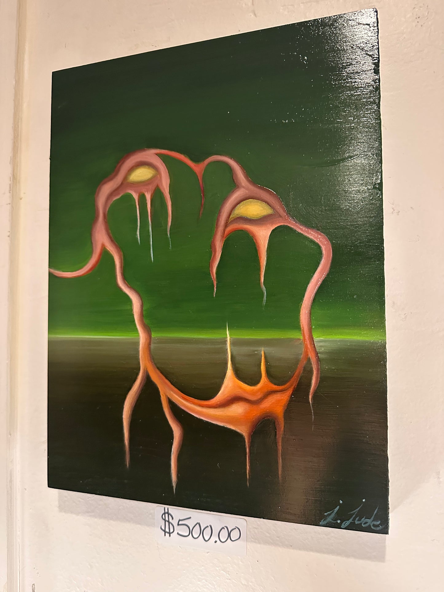 DOWN TO THE BONE -SURREALIST MONSTER OIL PAINTING-12X9