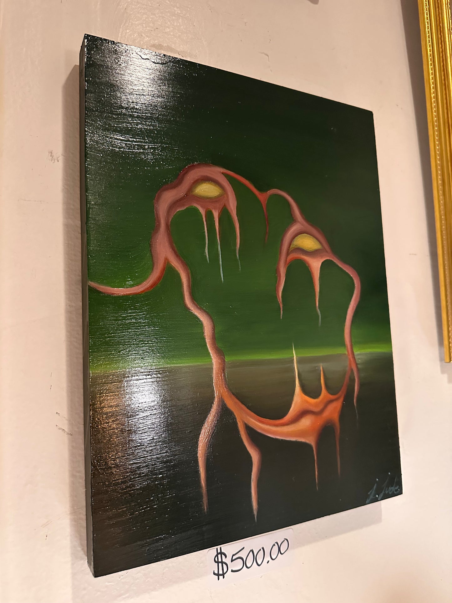 DOWN TO THE BONE -SURREALIST MONSTER OIL PAINTING-12X9